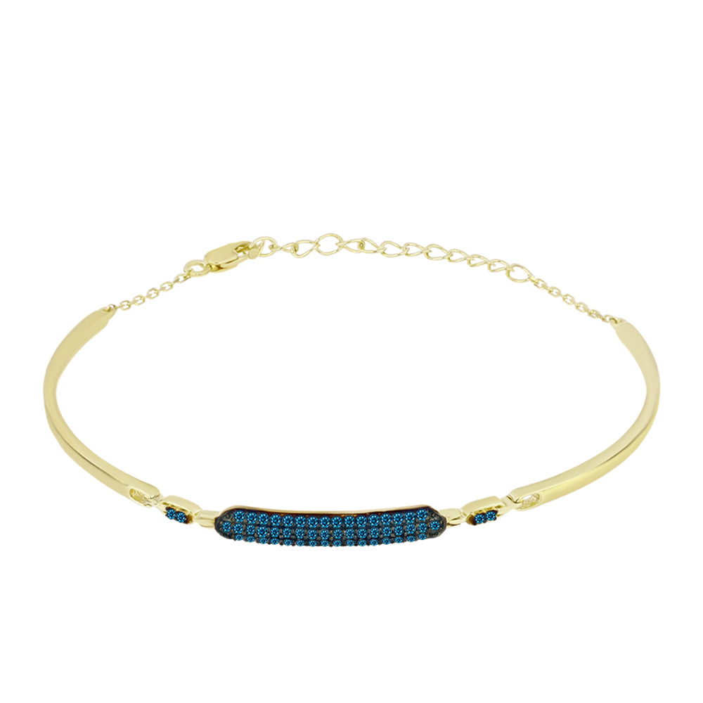 Pulseira de Prata com Banho de Ouro com Diamante Azul Contraste: Cabeca de Veado (800)