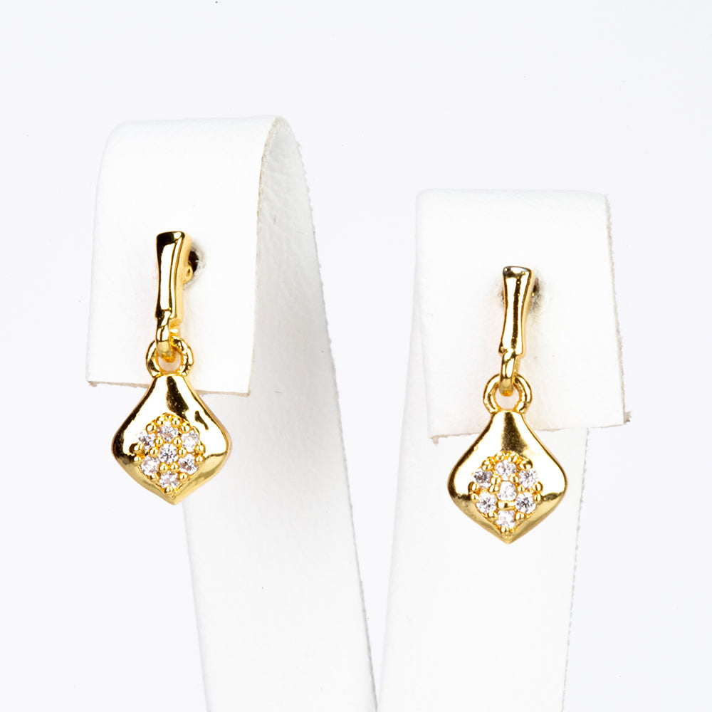 Conjunto de Liga de Ouro com Cristal Emporia® Branco ( Colar+Brincos+Pendente )