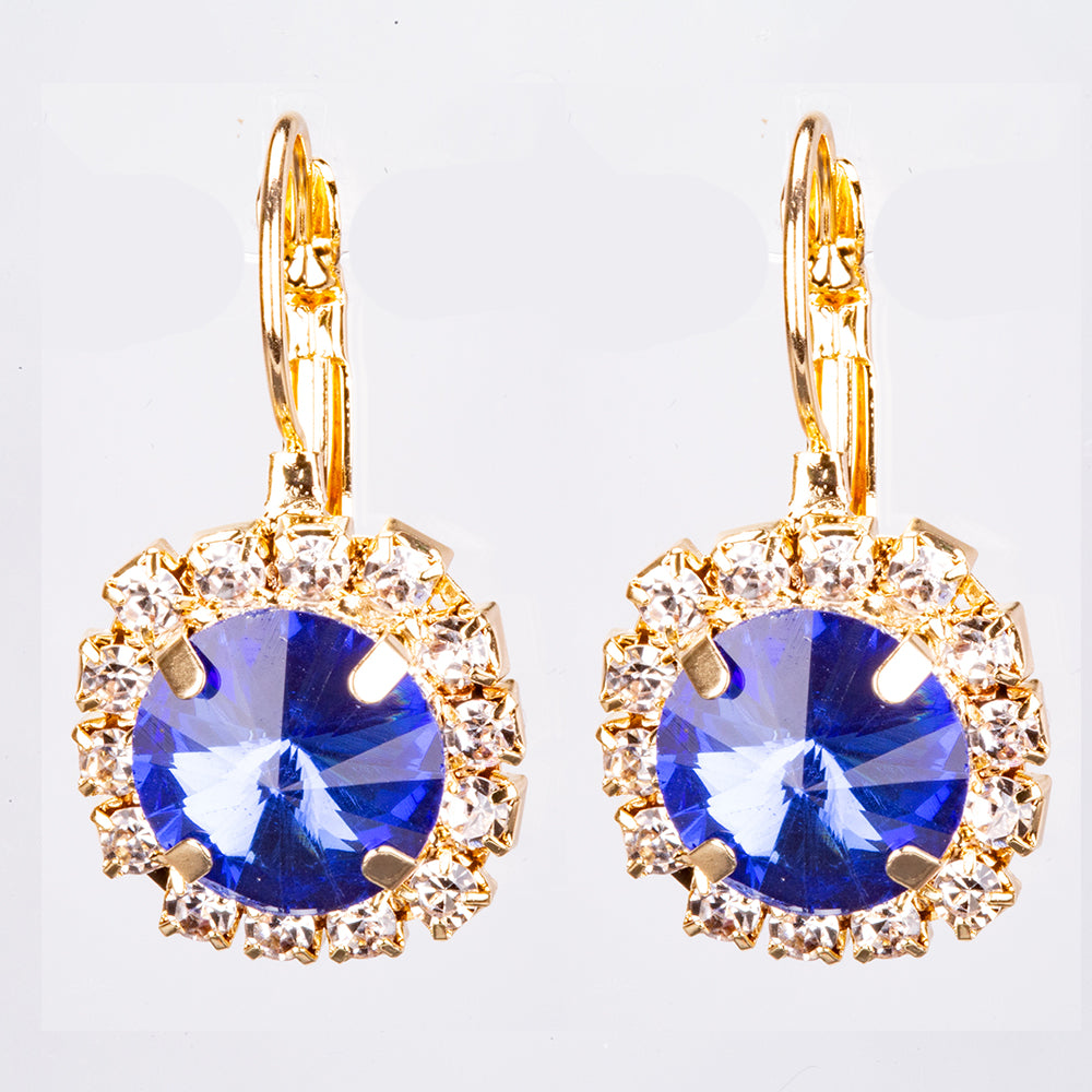 Conjunto de Liga de Ouro com Cristal Emporia® Azul ( Colar+Brincos+Pendente )