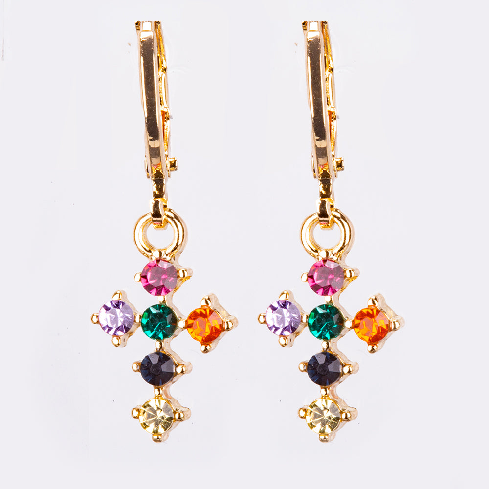 Conjunto de Liga de Ouro com Cristal Emporia® Amarelo e Cristal Emporia® Azul ( Colar+Brincos+Pendente )