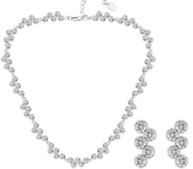 Conjunto de Liga de Ouro com Cristal Emporia® Branco ( Colar+Brincos )