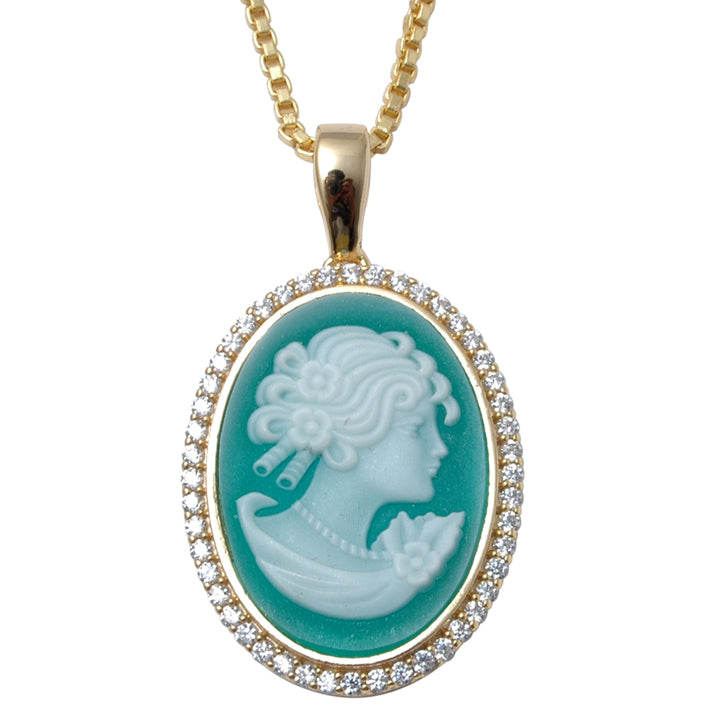 Pendente Camafeu de Liga de Ouro com Cristal Emporia Verde