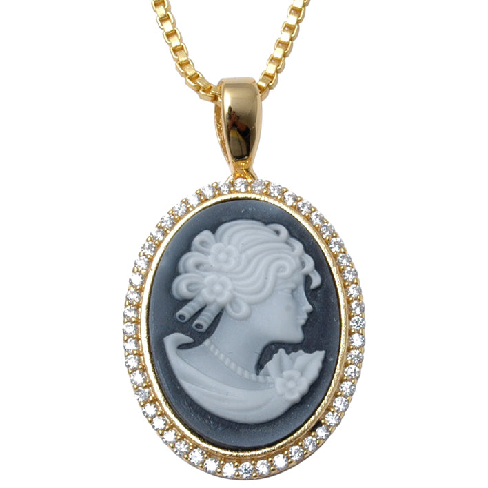 Pendente Camafeu de Liga de Ouro com Cristal Emporia Preto