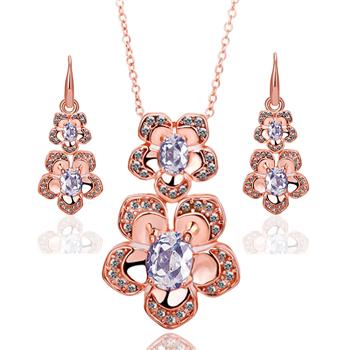 Conjunto de Liga de Ouro com Cristal Emporia® Branco ( Colar+Brincos )