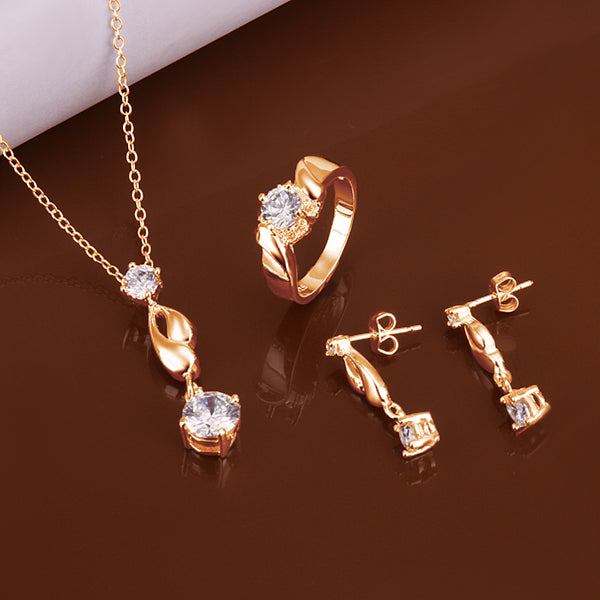 Conjunto de Liga de Ouro com Cristal Emporia® Branco ( Colar+Brincos+Anel )