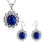 Conjunto de Liga de Ouro com Cristal Emporia® Azul ( Colar+Anel )