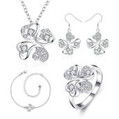 Conjunto de Liga de Ouro com Cristal Emporia® Branco ( Colar+Brincos+Pulseira+Anel )