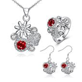 Conjunto de Liga de Ouro com Cristal Emporia® Vermelho ( Colar+Brincos+Anel )