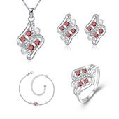 Conjunto de Liga de Ouro com Cristal Emporia® Vermelho ( Colar+Brincos+Pulseira+Anel )