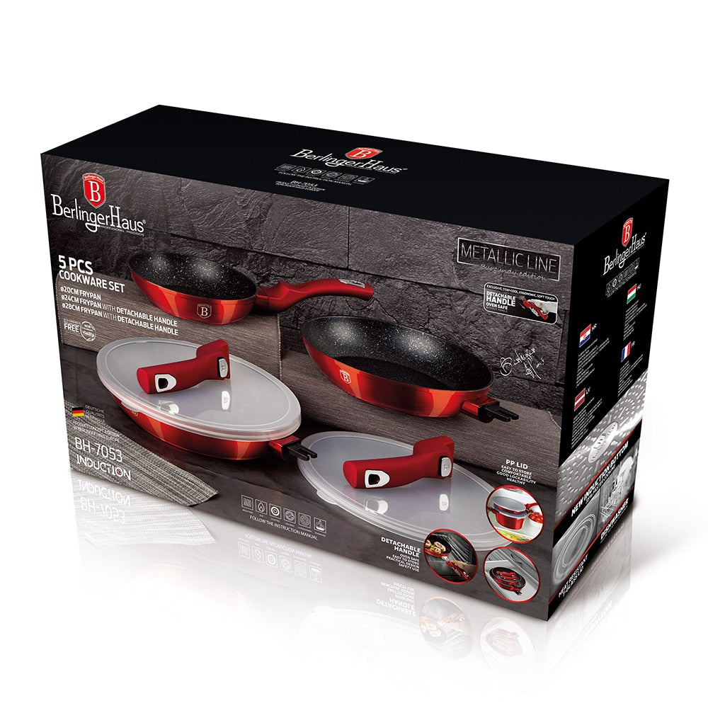 Berlinger Haus 5 pcs frigideira set com pega destacável, Linha Metálica Borgonha Edição