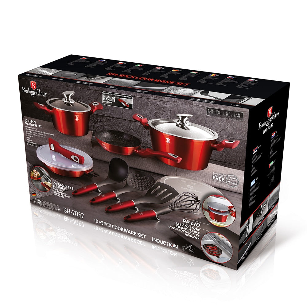 Conjunto de utensílios de cozinha Berlinger Haus 13 pcs com cabo destacável, Linha Metálica Borgonha Edição