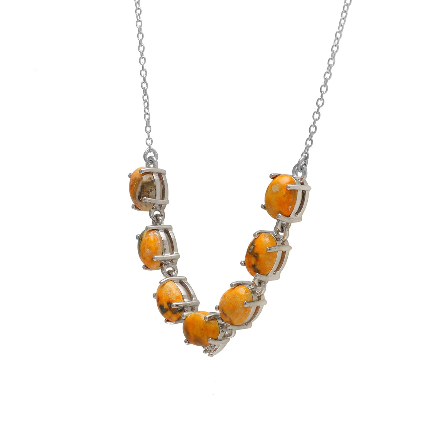 Colar de Prata com Jaspe Bumble Bee e Zircão Branco Natural Contraste: Cabeca de Veado (800)