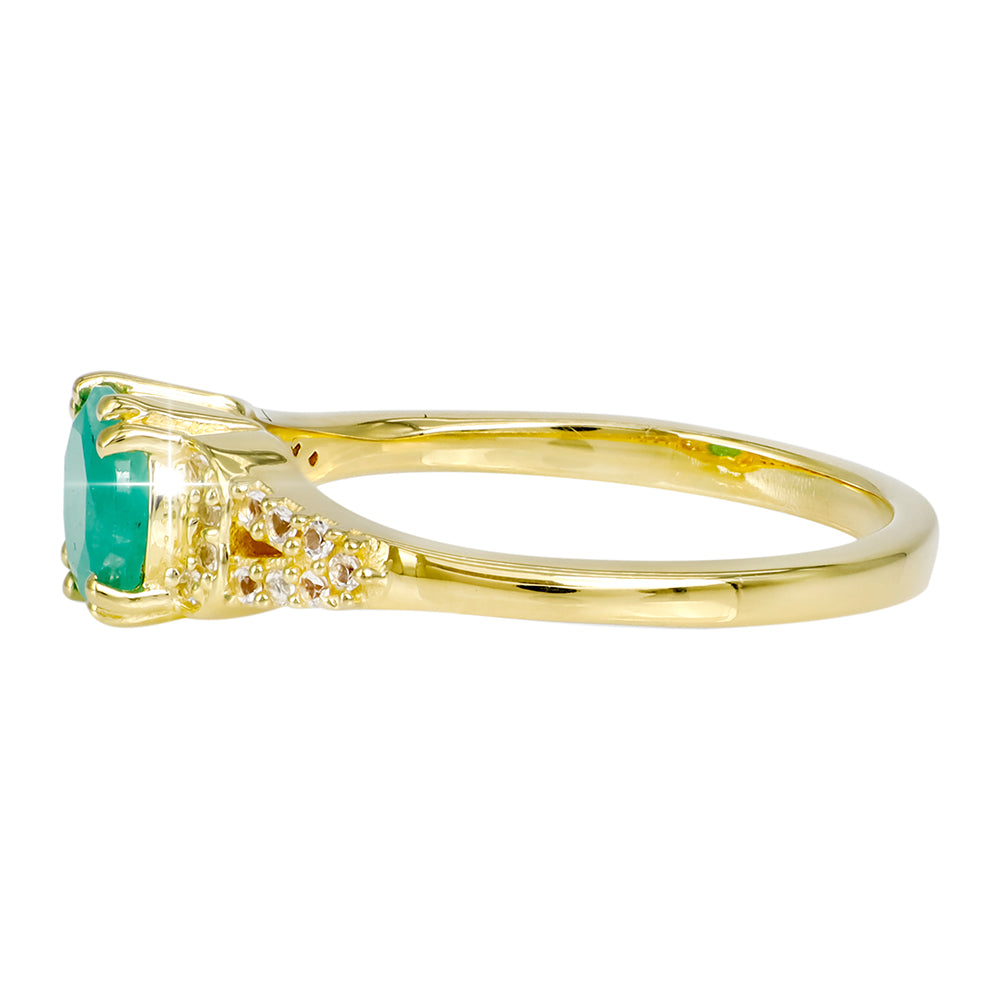 Anel de Prata com Banho de Ouro com Esmeralda Sakota e Topázio Branco