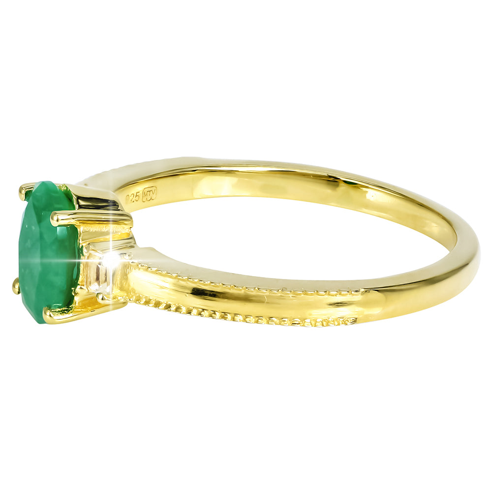 Anel de Prata com Banho de Ouro com Esmeralda Sakota e Topázio Branco