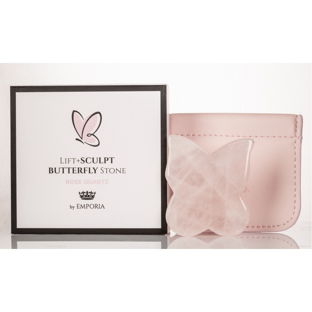 Pedra Borboleta de Massagem Facial Refirmante, 100% quartzo rosa