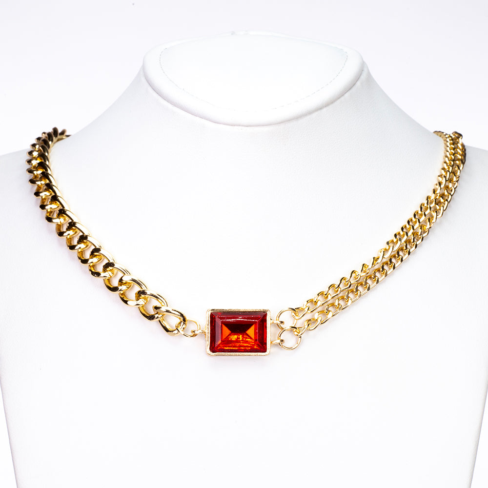 Relógio de Liga de Ouro com Cristal Emporia® Vermelho (Colar+Brincos+Pulseira+Pendente)