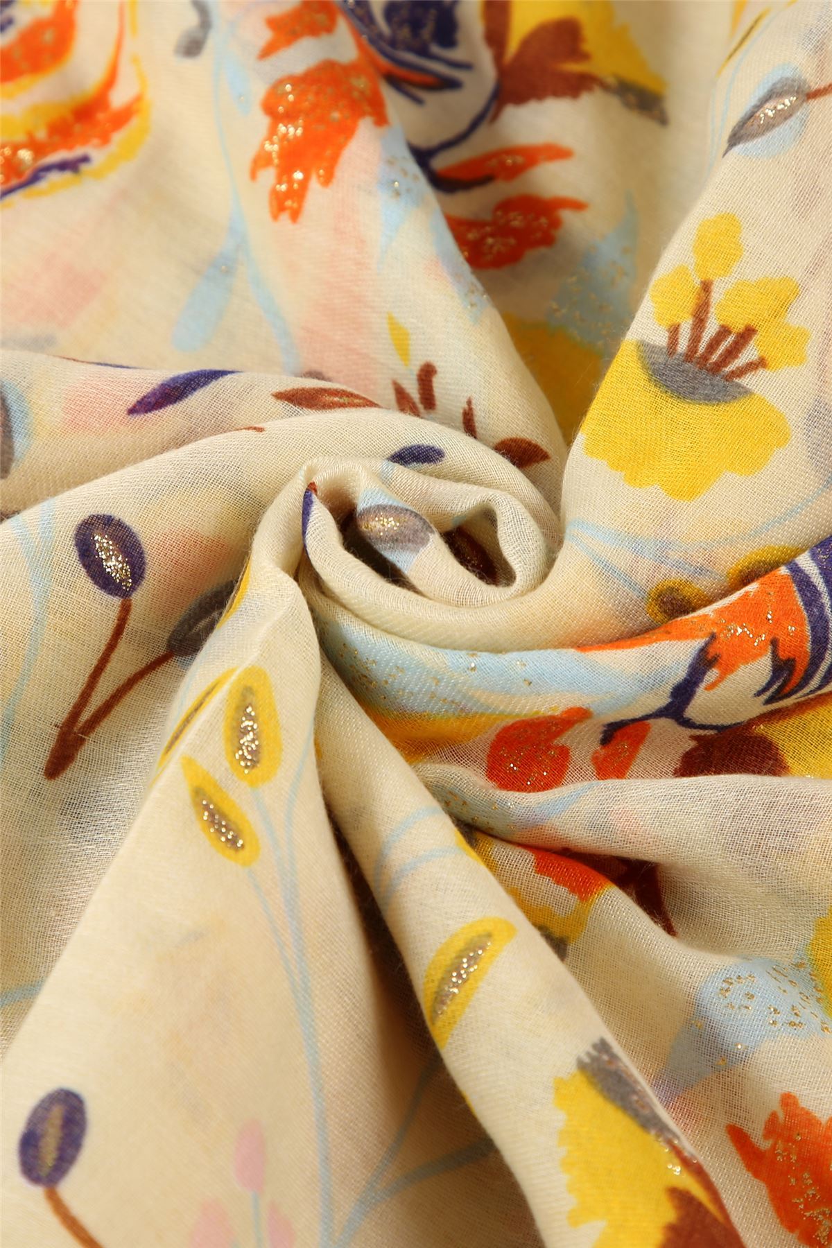 Xaile Amarelo brilhante com padrão floral estilo folcórico, 90 cm x 180 cm