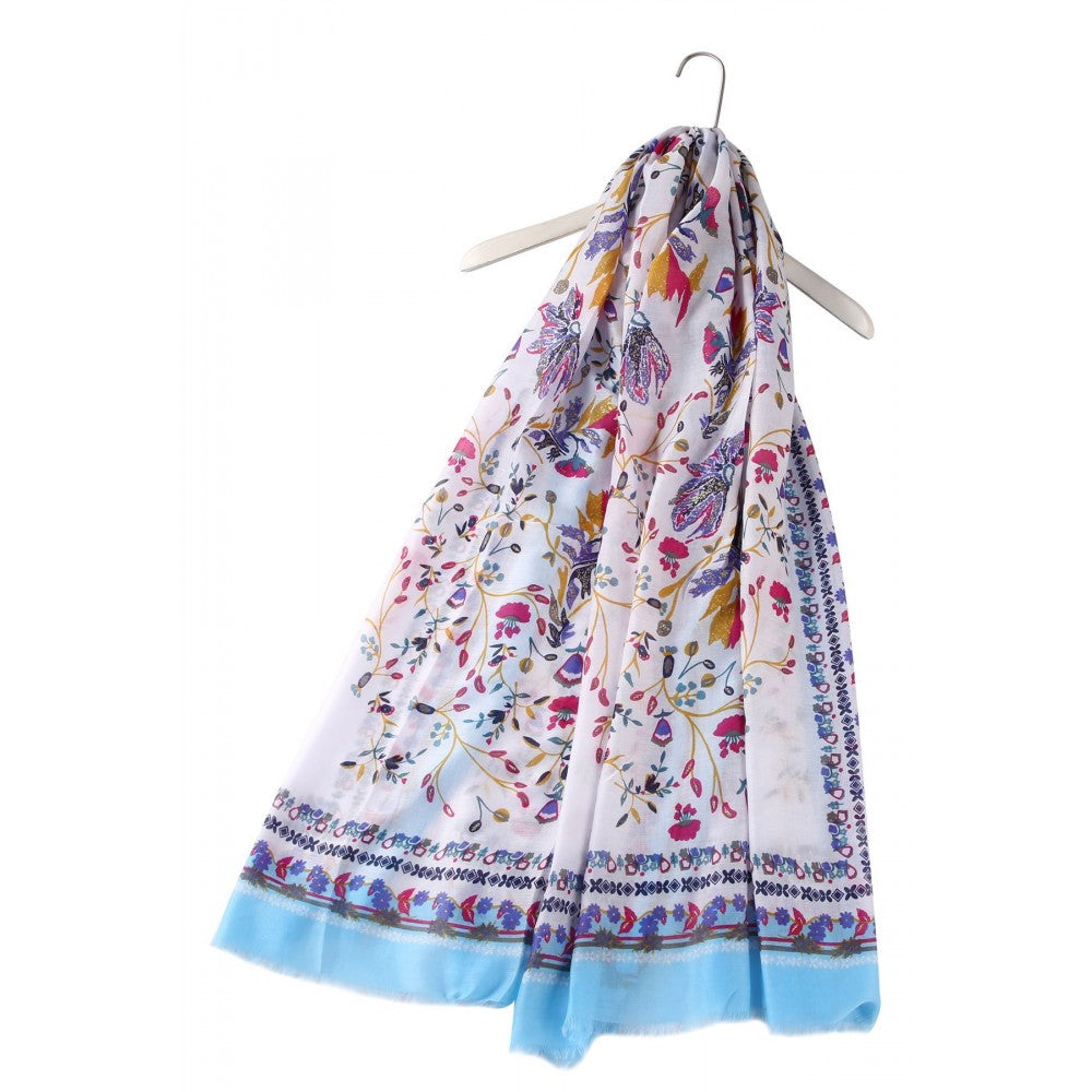 Xaile Azul Bebé com padrão floral estilo folcórico, 90 cm x 180 cm