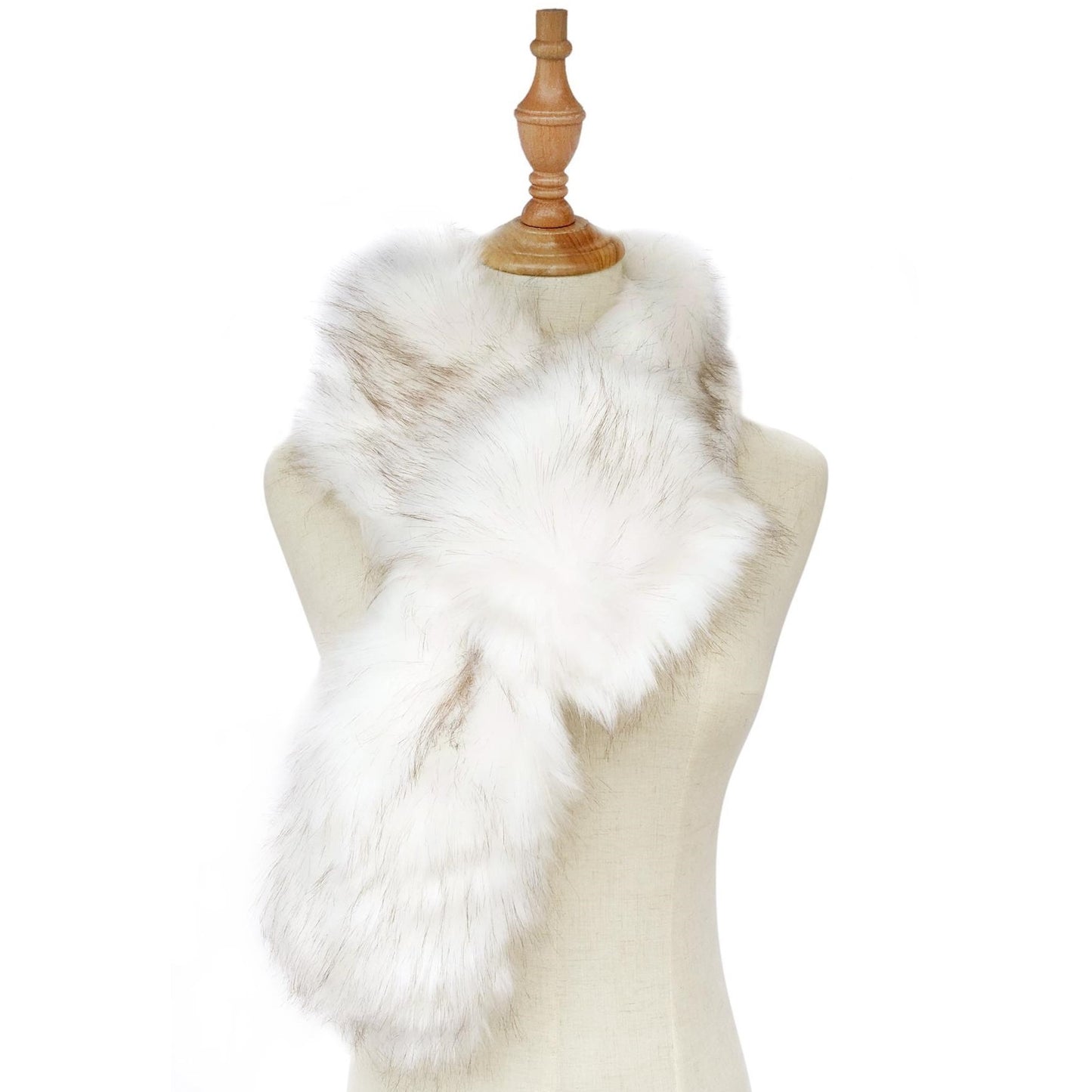White 100% Viscose Plain Faux Fur Pull Through Scarf, 13.5 x 125cm