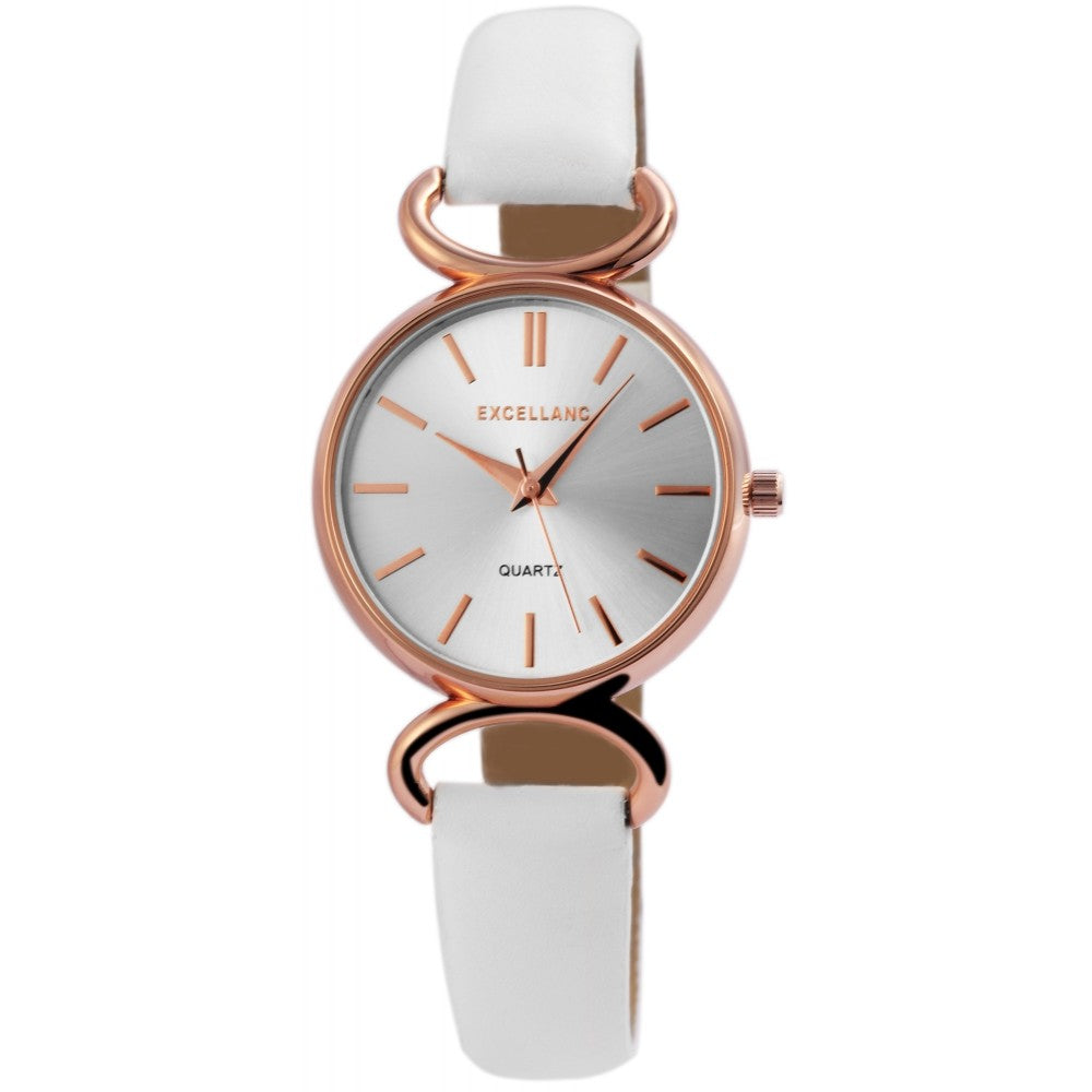 Relógio Femenino Excellanc com pulseira de imitação de couro EX0484, cor rosa dourada, , cor prata do mostrador