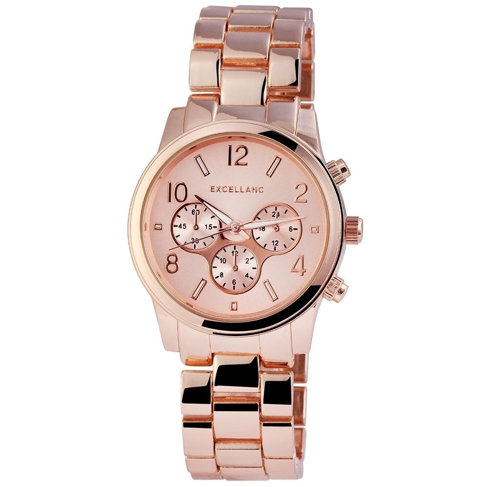 Relógio feminino Excellanc com bracelete metálica, cor dourada rosa, movimento de quartzo de alta qualidade, cor do mostrador em ouro rosa