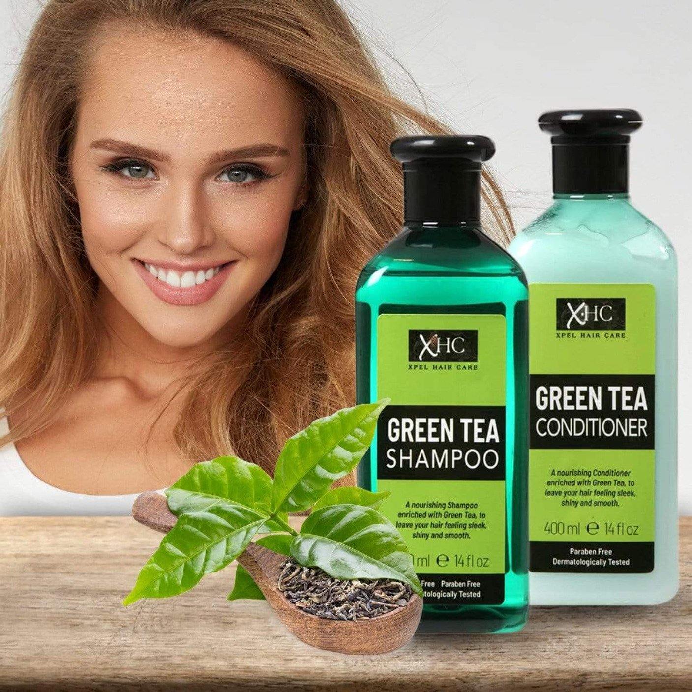 XHC Condicionador de cabelo com extracto de chá verde contra a queda de cabelo e caspa, 400 ml
