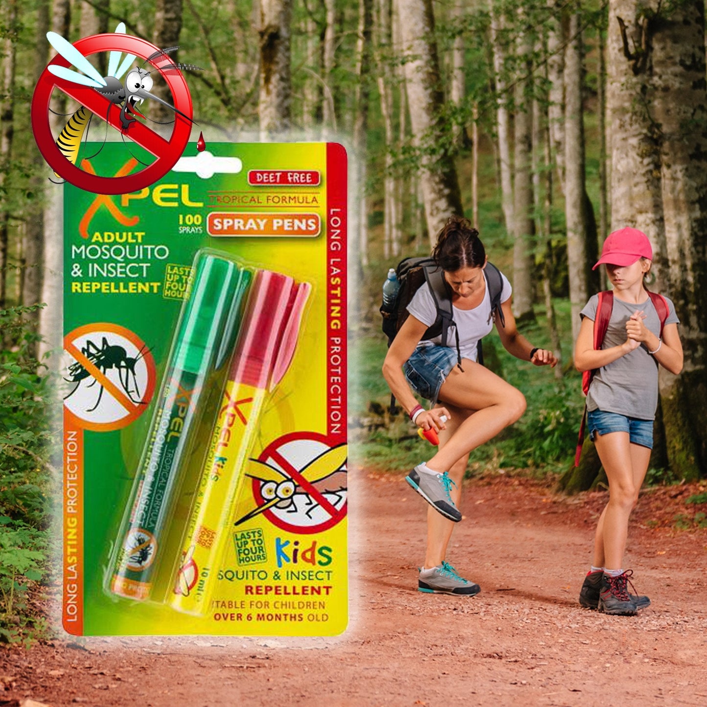 2 Repelentes de Mosquitos e Insectos de Ultra-Longa Duração. Pulverizador de Caneta Adulto + Kit Infantil - 2 x 100 Golpes