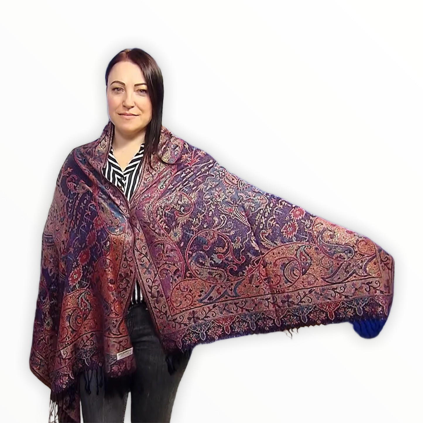 Xaile 100% de Caxemira Pashmina Verdadeira, 70 cm x 180 cm, Azul Marinho