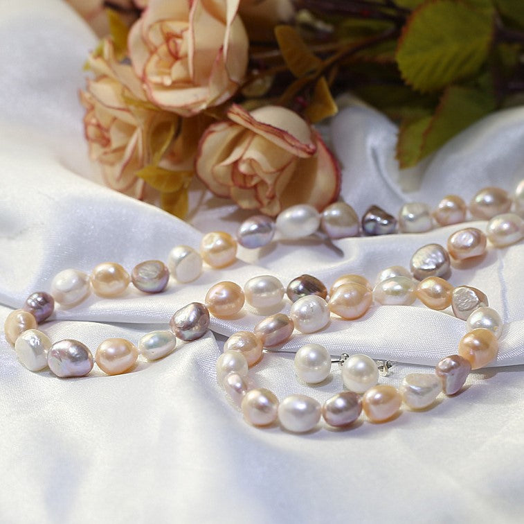 Conjunto de Prata com Pérola Multicolor de Água Doce Barroca