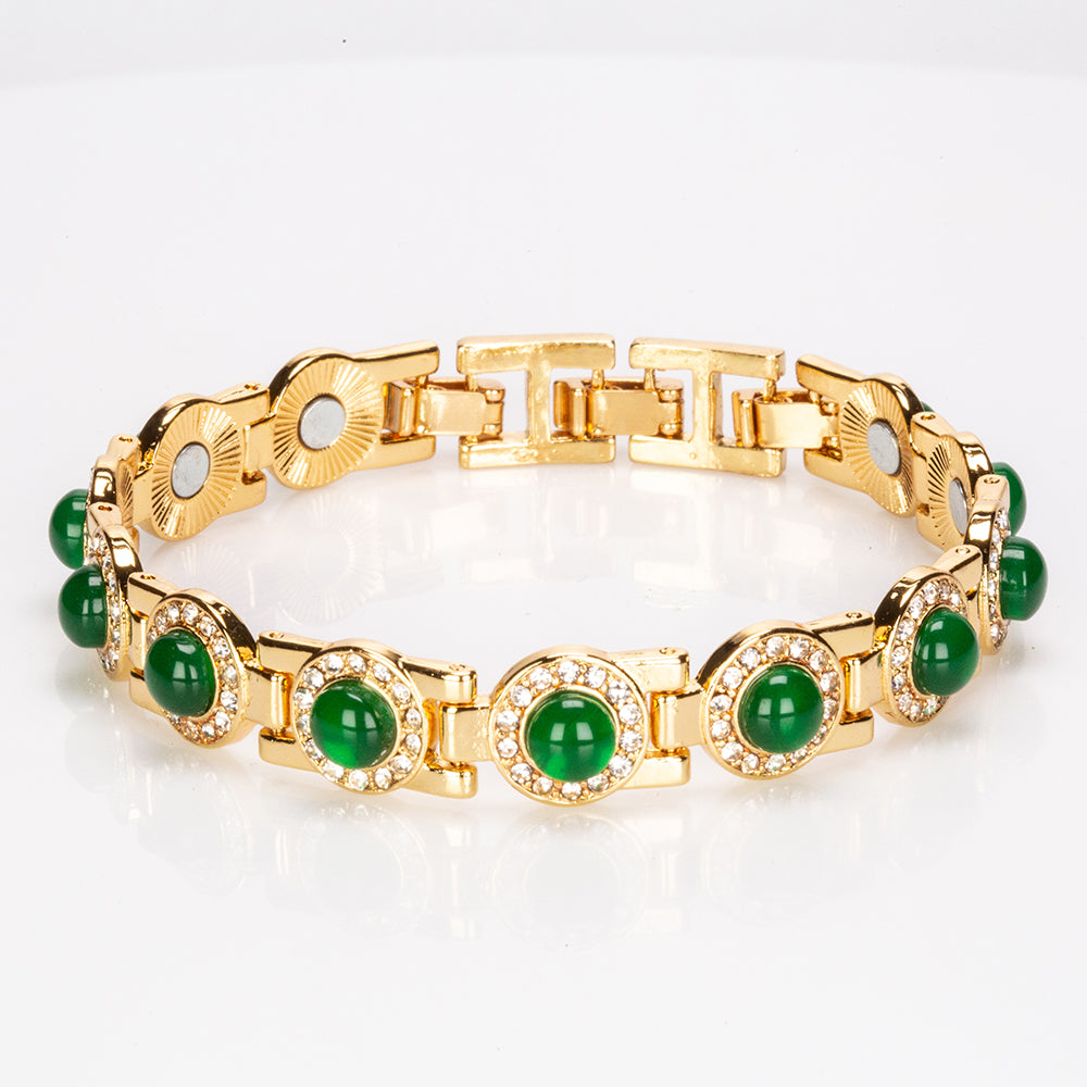 Conjunto de Liga de Ouro com Jadeíte verde do Rio Marsden e Cristal Emporia® Branco ( Pulseira )
