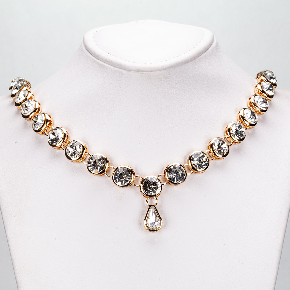 Conjunto de Liga de Ouro com Cristal Emporia® Branco ( Colar+Brincos )