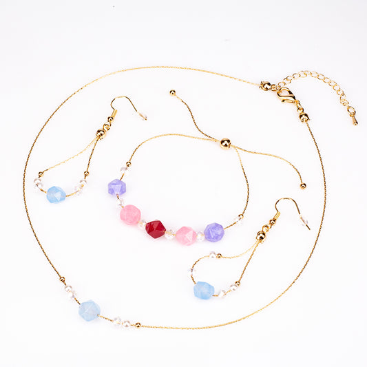 Conjunto de Liga de Ouro com Turmalina ( Colar+Brincos+Pulseira )