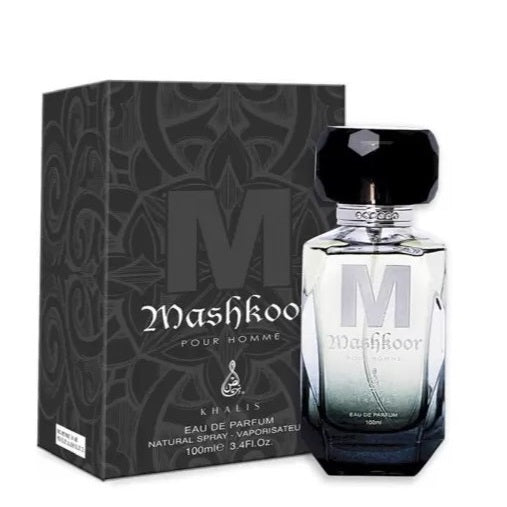 100 ml Eau de Parfum MASHKOOR, Fragrância Picante Amadeirada de Couro para Homem