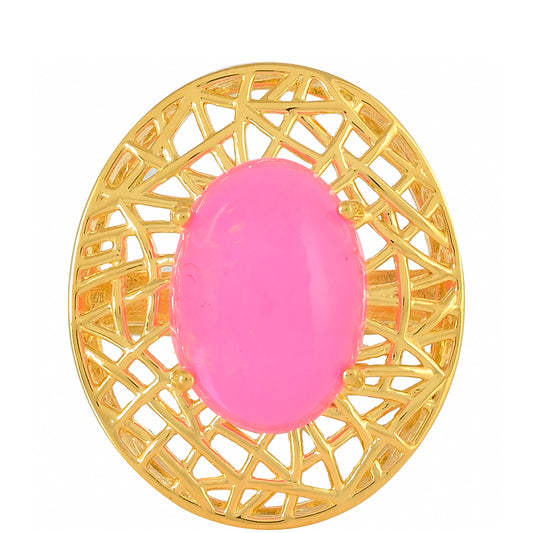 Anel de Prata com Banho de Ouro com Opala Rosa Néon da Etiópia Contraste: Cabeca de Veado (800)