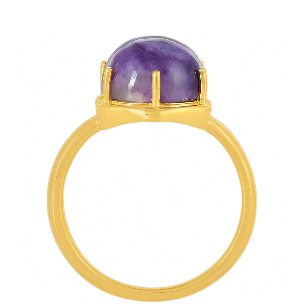 Anel de Prata com Banho de Ouro com Charoite