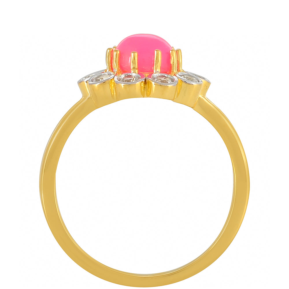 Anel de Prata com Banho de Ouro com Opala Rosa Néon da Etiópia e Topázio Branco