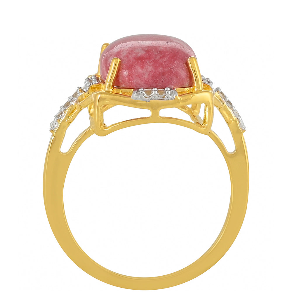 Anel de Prata com Banho de Ouro com Thulite e Topázio Branco