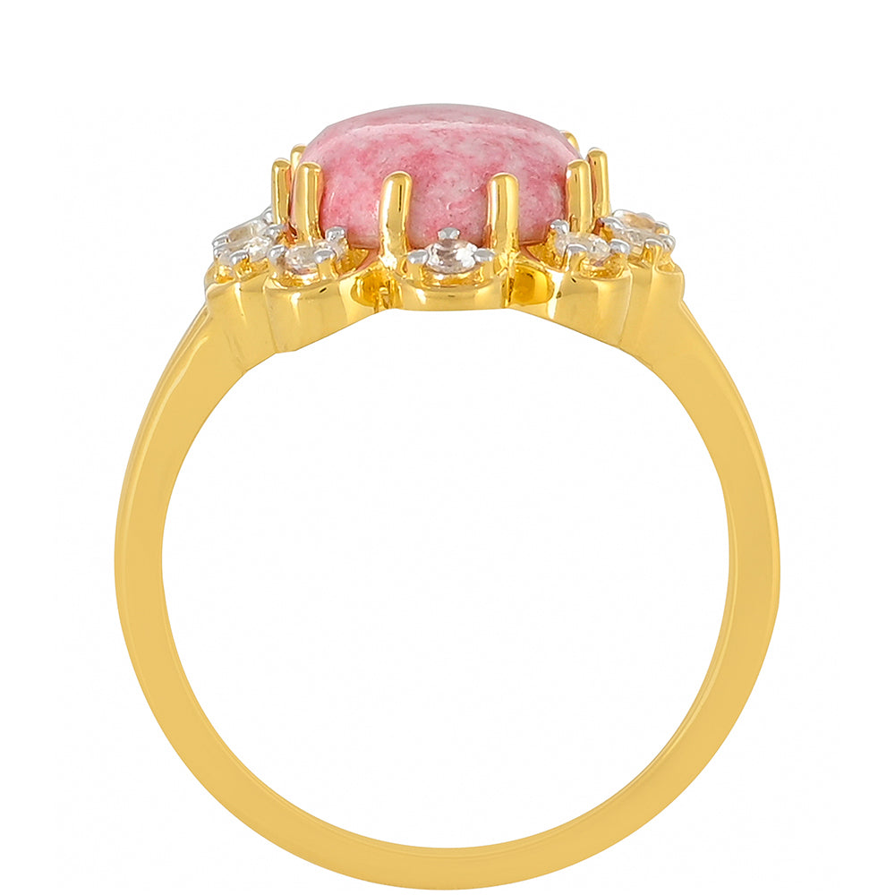 Anel de Prata com Banho de Ouro com Thulite e Topázio Branco Contraste: Cabeca de Veado (800)