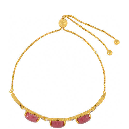 Pulseira de Prata com Banho de Ouro com Thulite e Topázio Branco Contraste: Cabeca de Veado (800)