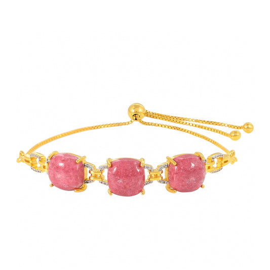 Pulseira de Prata com Banho de Ouro com Thulite e Topázio Branco Contraste: Cabeca de Veado (800)