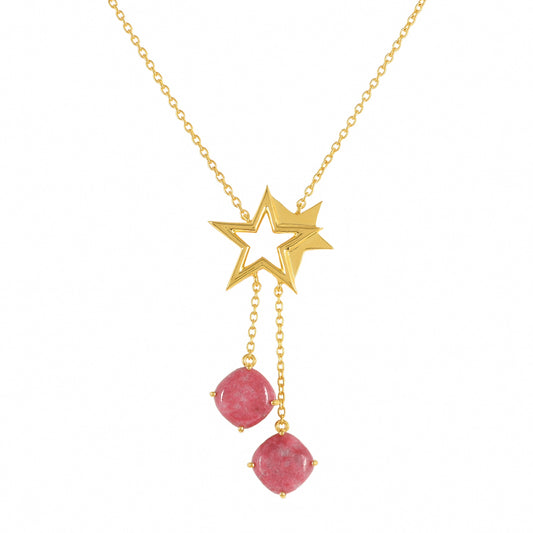 Colar de Prata com Banho de Ouro com Thulite Contraste: Cabeca de Veado (800)