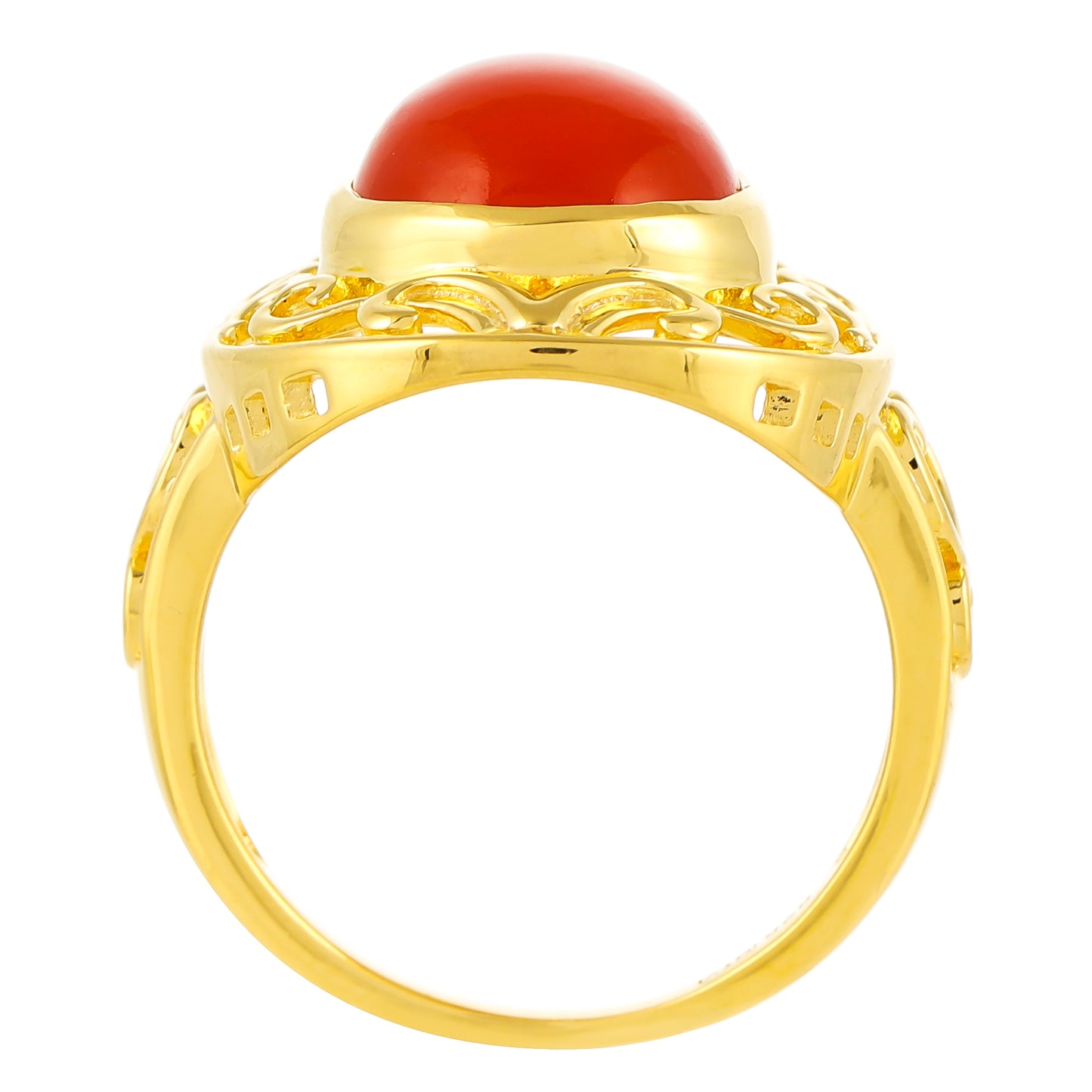 Anel de Prata com Banho de Ouro com Cornalina Contraste: Cabeca de Veado (800)