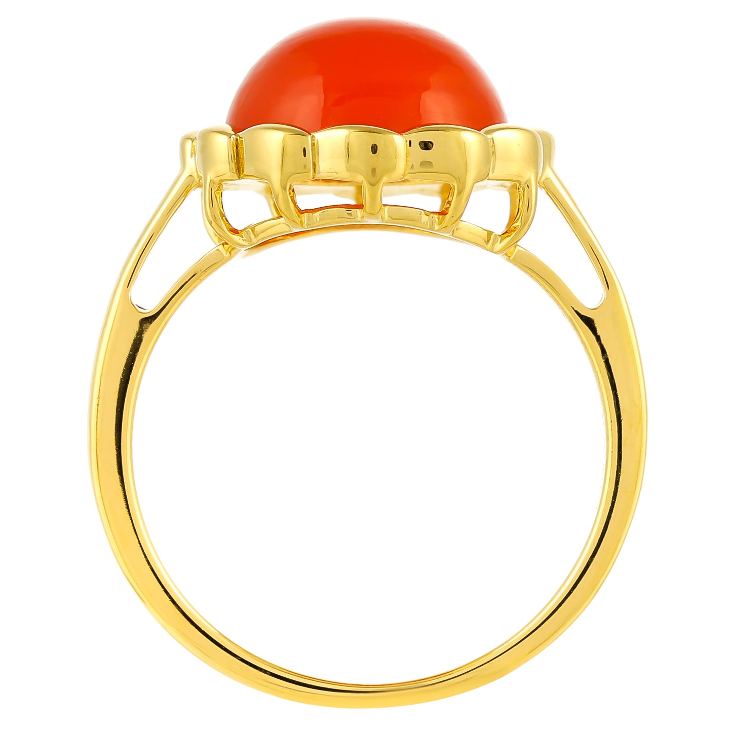 Anel de Prata com Banho de Ouro com Cornalina Contraste: Cabeca de Veado (800)