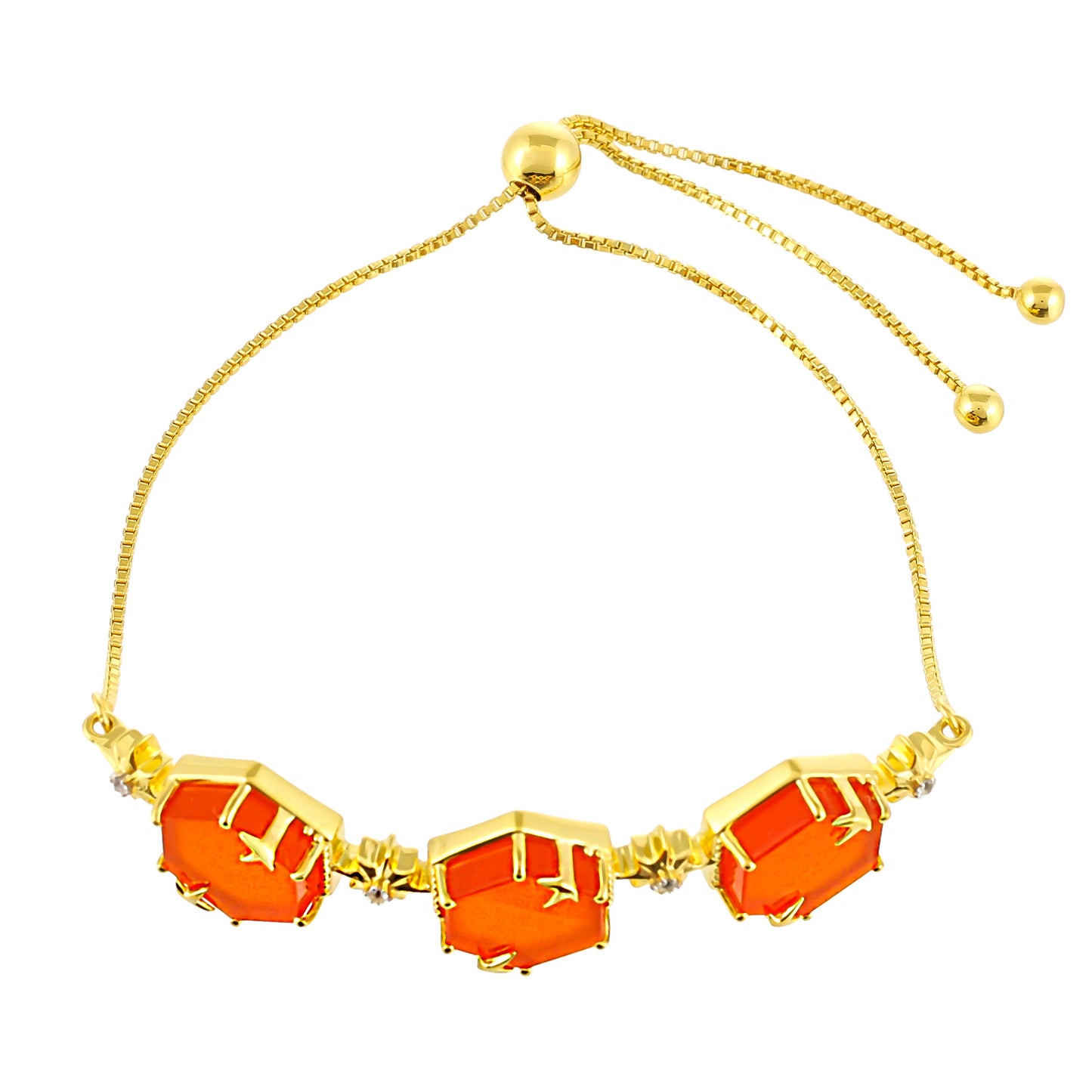 Pulseira de Prata com Banho de Ouro com Cornalina e Topázio Branco Contraste: Cabeca de Veado (800)