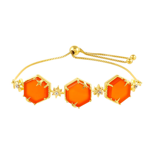 Pulseira de Prata com Banho de Ouro com Cornalina e Topázio Branco Contraste: Cabeca de Veado (800)