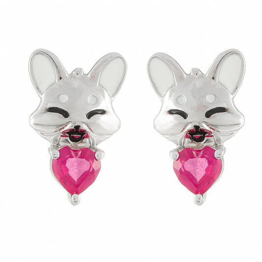 Brincos de Prata com Rubi da Tailândia