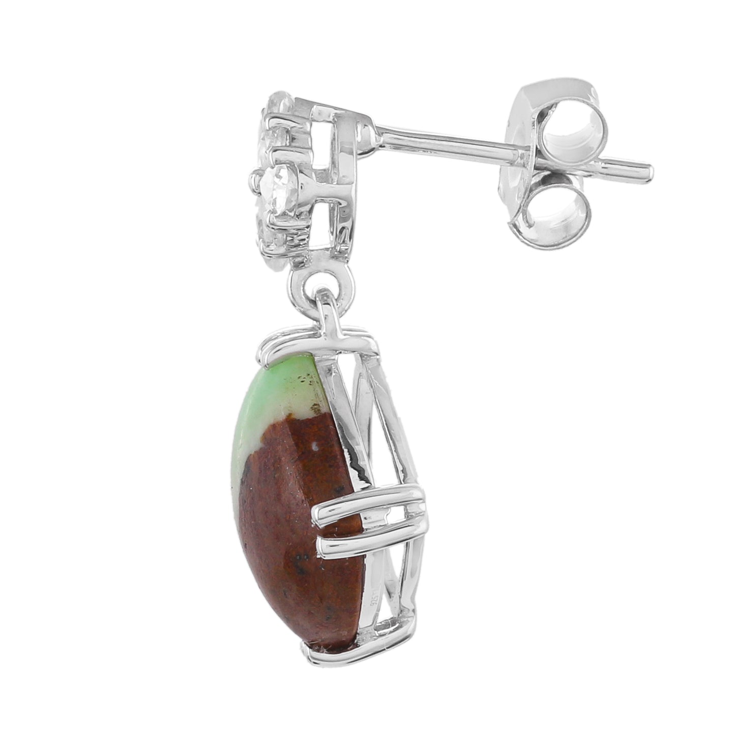 Brincos de Prata com Crisoprásio cor Menta e Zircão Natural