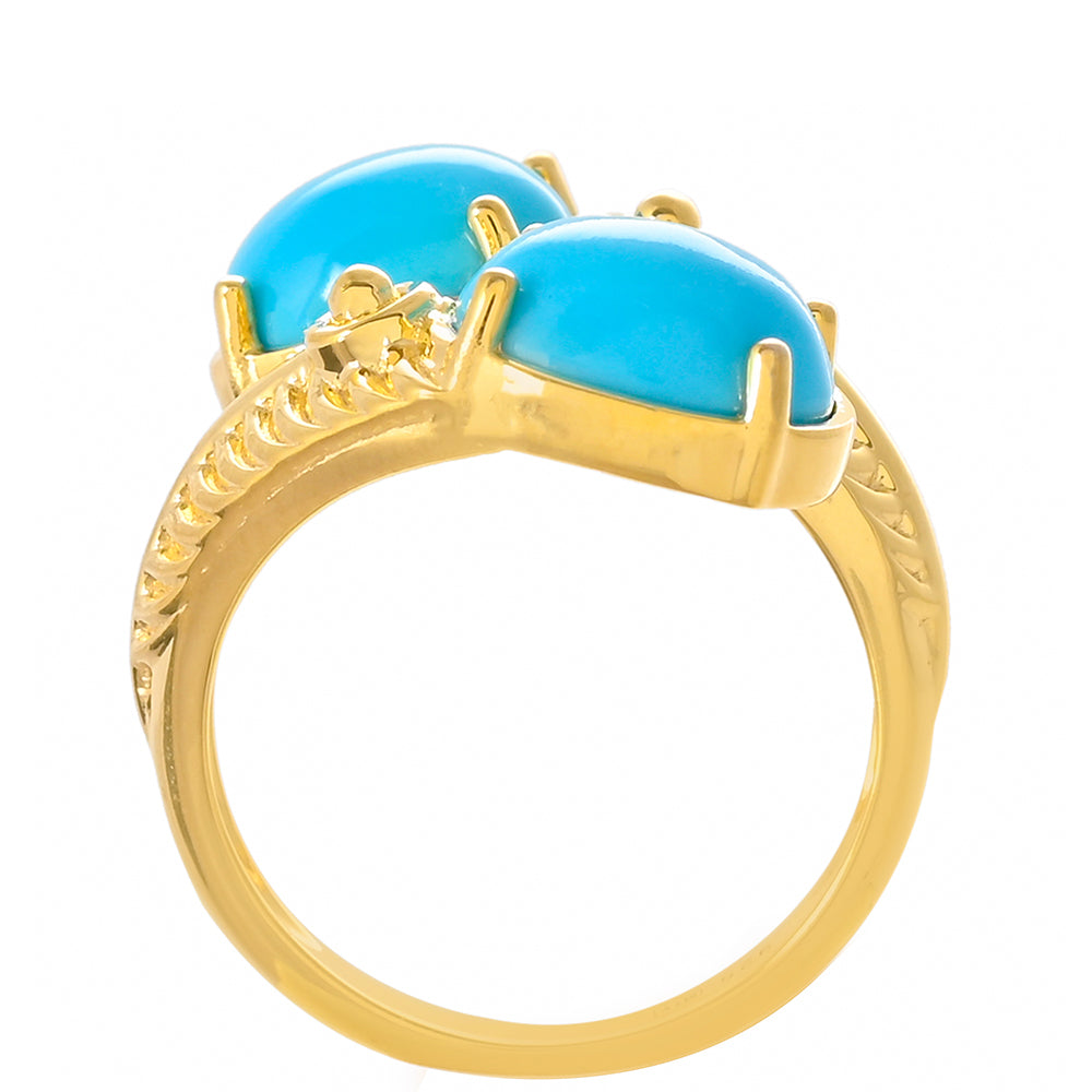 Anel de Prata com Banho de Ouro com Turquesa Bela Adormecida Contraste: Cabeca de Veado (800)