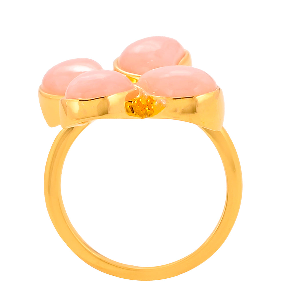 Anel de Prata com Banho de Ouro com Opala Rosa Contraste: Cabeca de Veado (800)