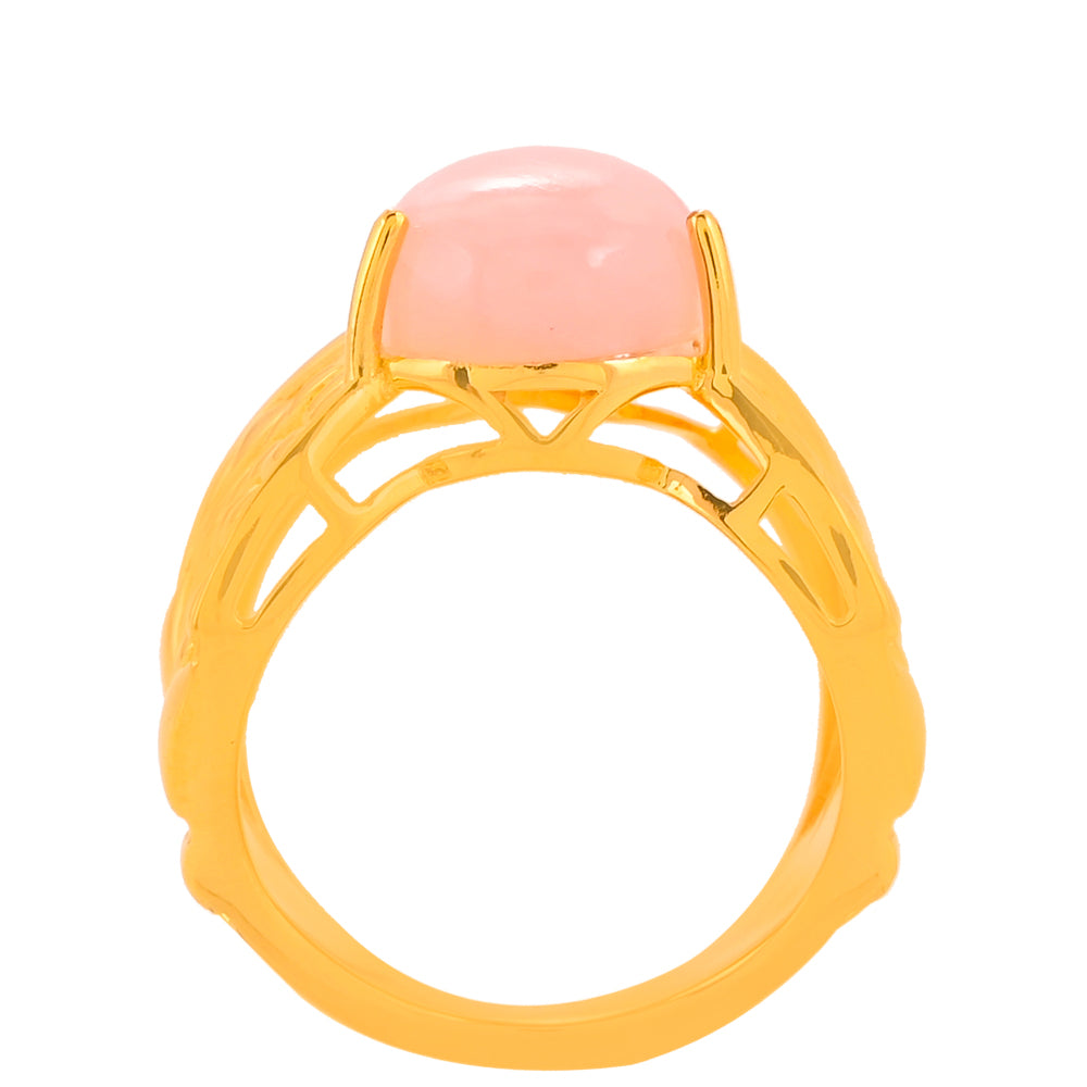 Anel de Prata com Banho de Ouro com Opala Rosa Contraste: Cabeca de Veado (800)